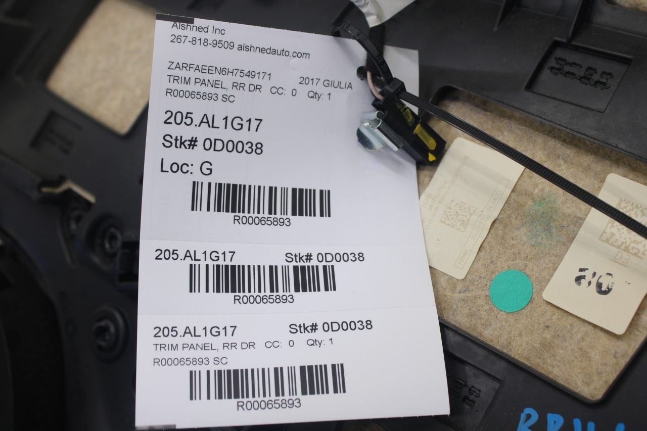 2017-2019 Alfa Romeo Giulia Ti AWD Rear Left Driver Door Trim Panel 01561311850 - Alshned Auto Parts