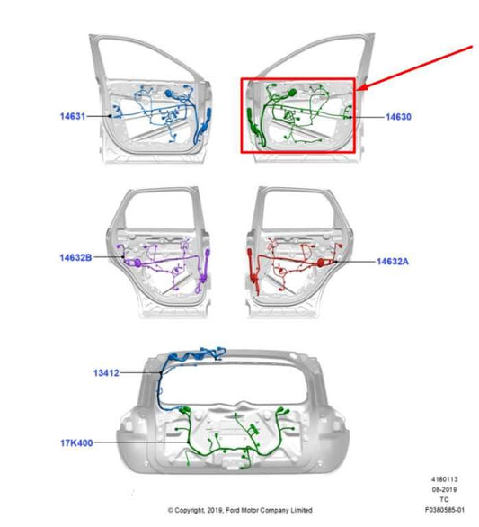 2020 Ford Escape SEL Front Right Passenger Door Wire Harness LX6T-14630-NBD OEM - Alshned Auto Parts
