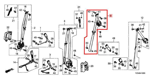 2014-20 Acura MDX Advance Rear Passenger Right Side 2nd Row Seat Belt Retractor - Alshned Auto Parts