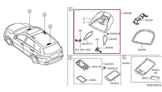2016-2020 Infiniti QX60 Roof Overhead Console Dome Light Lamp 26430-3JB1A OEM - Alshned Auto Parts