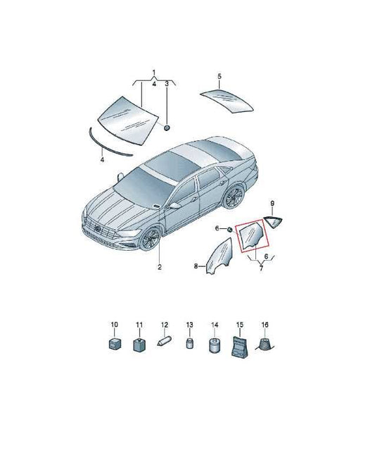 2019-2026 Volkswagen Jetta SE Rear Left Door Window Movable Glass 17A-845-025-D - Alshned Auto Parts