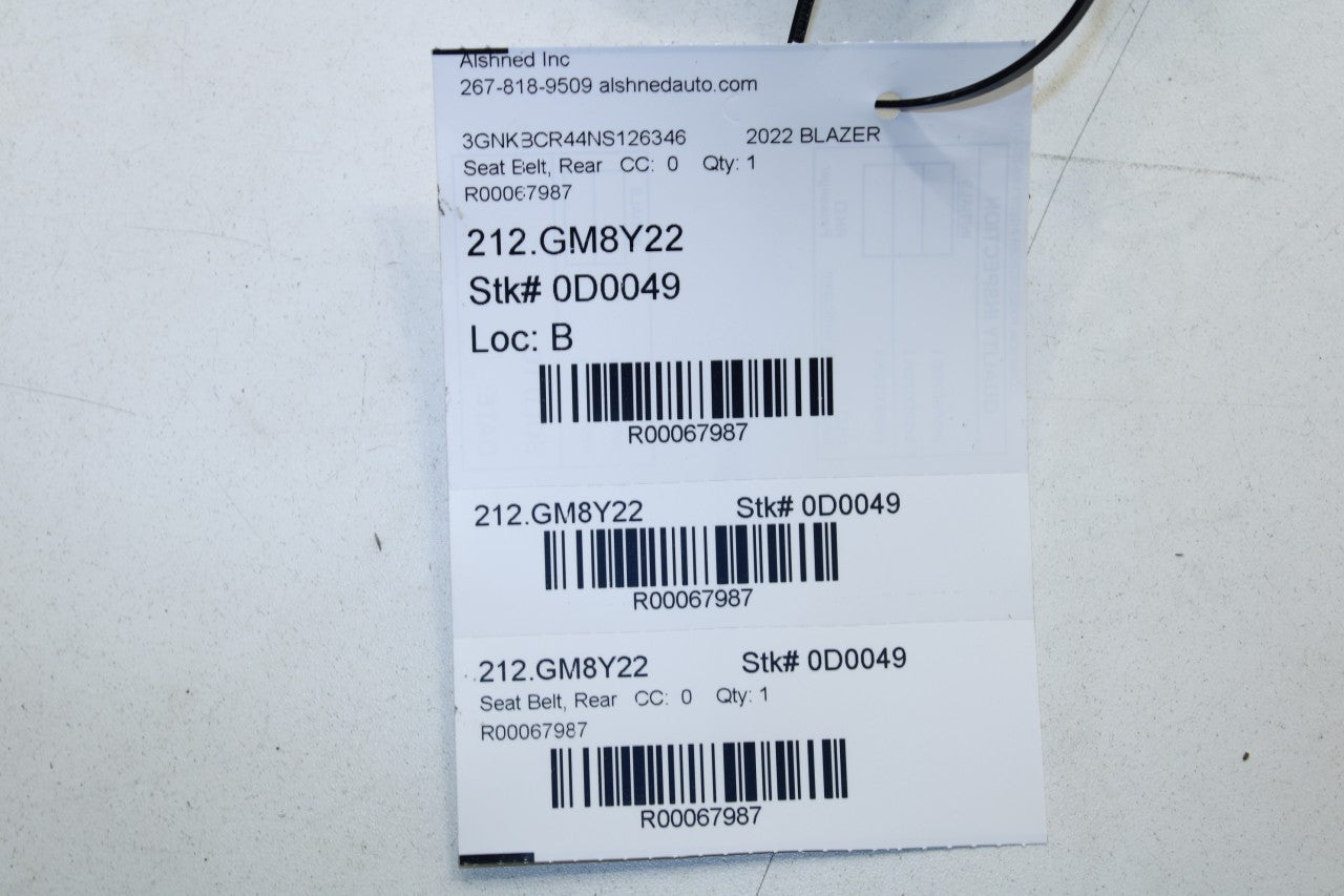 19-24 Chevrolet Blazer 2LT Rear Passenger Right Side 2nd Row Seat Belt Retractor - Alshned Auto Parts