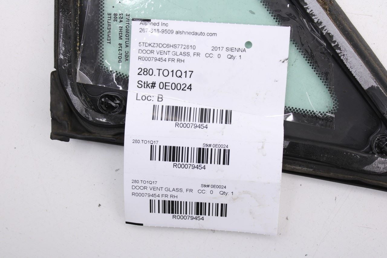 2011-2020 Toyota Sienna LE Front Right Side Door Quarter Vent Fixed Window Glass - Alshned Auto Parts