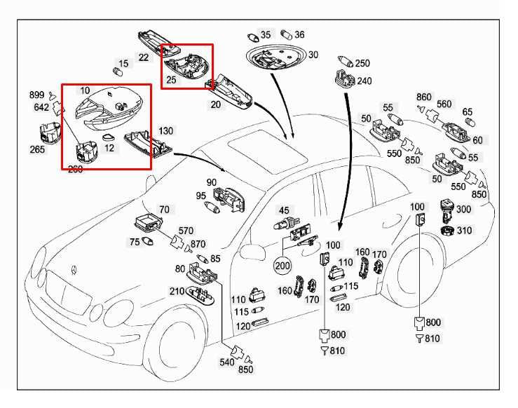2003-06 Mercedes-Benz E500 Front Overhead Dome Light Lamp and Rear Center Panel - Alshned Auto Parts