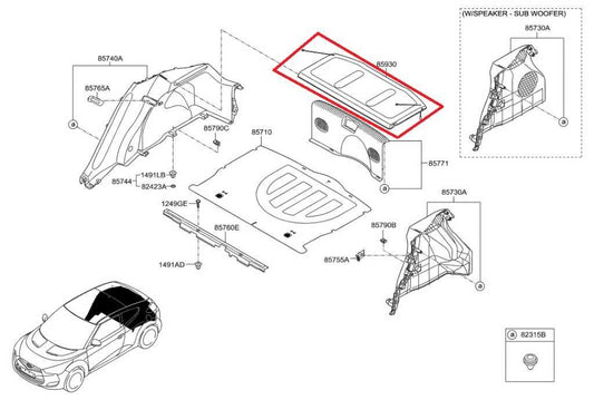 11-17 Hyundai Veloster Turbo Rear Trunk Trim Panel Cargo Cover 85930-2V000 *ReaD - Alshned Auto Parts