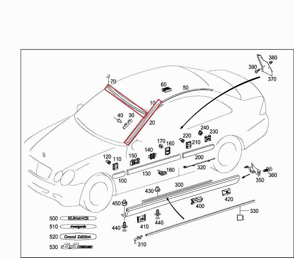2006-09 Mercedes-Benz CLK350 Front RH and LH and Top Windshield Molding Set of 31