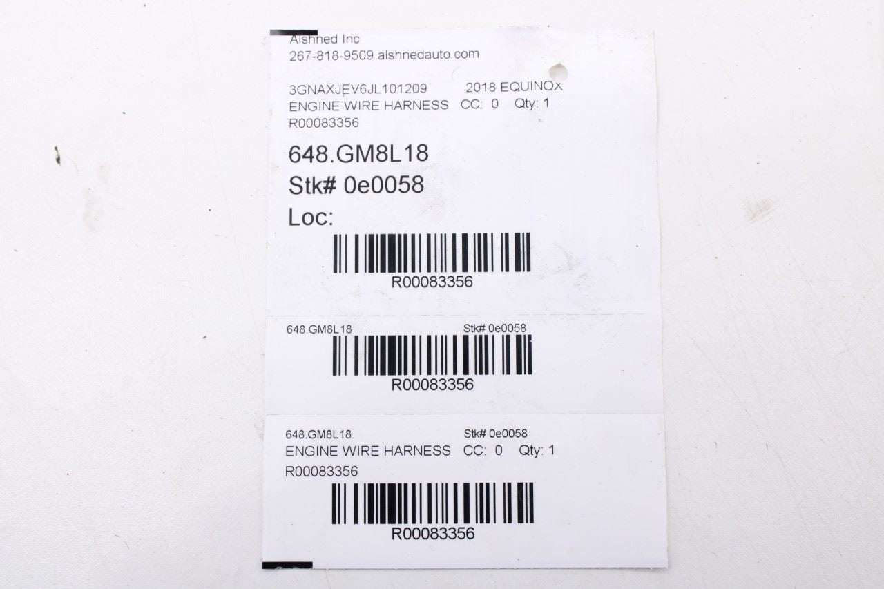 2018-2019 Chevrolet Equinox LT 1.5L FWD Engine Wire Wiring Harness 84194389 OEM - Alshned Auto Parts