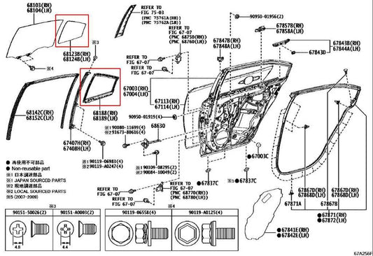 2020-2025 Toyota Corolla LE Rear Left Side Door Quarter Window Glass 68124-02430 - Alshned Auto Parts