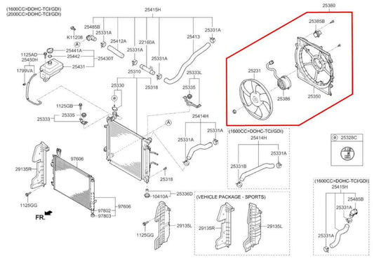 15-17 Hyundai Sonata Sport 2.0L Left Radiator Cooling Fan Motor Assy 25380-C2100 - Alshned Auto Parts