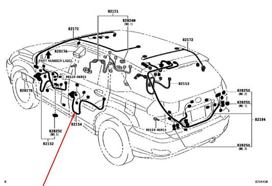 2007-2009 Lexus RX350 Rear Left Driver Side Door Wire Harness 82154-48090 OEM1