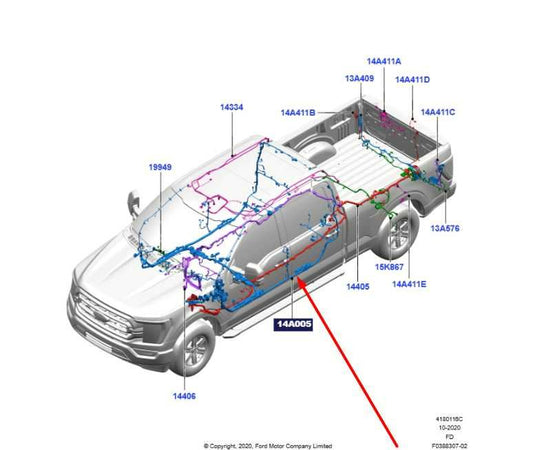 2023 Ford F150 XLT Supercrew Body Cab Wire Wiring Harness PL3T-14A005-XHN OEM - Alshned Auto Parts