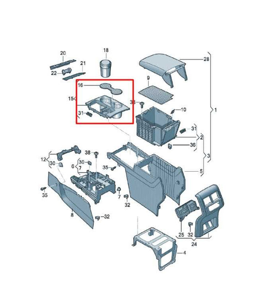 18-23 Volkswagen Atlas S 3.6L AWD Center Console Double Cup Holder 3CN-864-263-C - Alshned Auto Parts