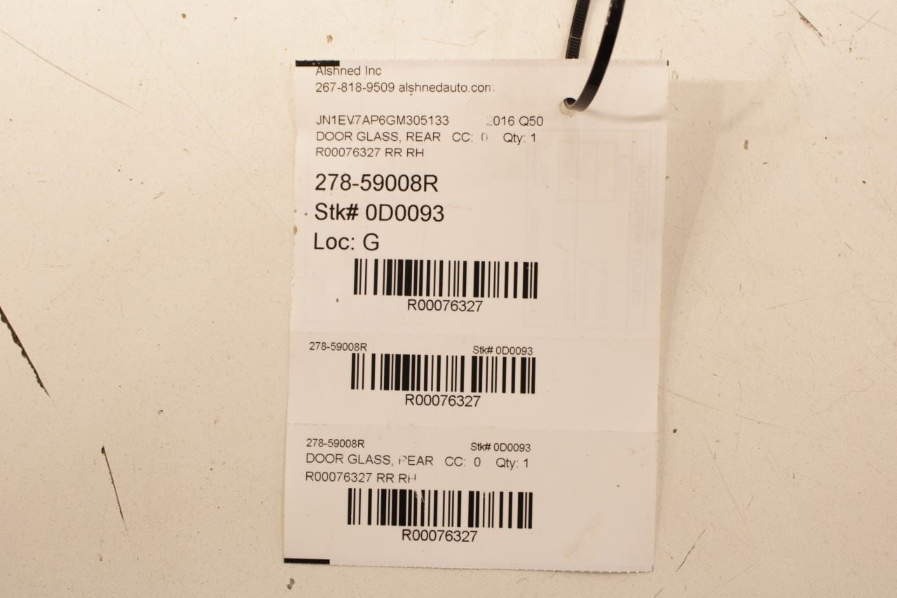 2014-2017 Infiniti Q50 Premium Rear Right Side Door Window Glass 82300-4GA0A OEM - Alshned Auto Parts