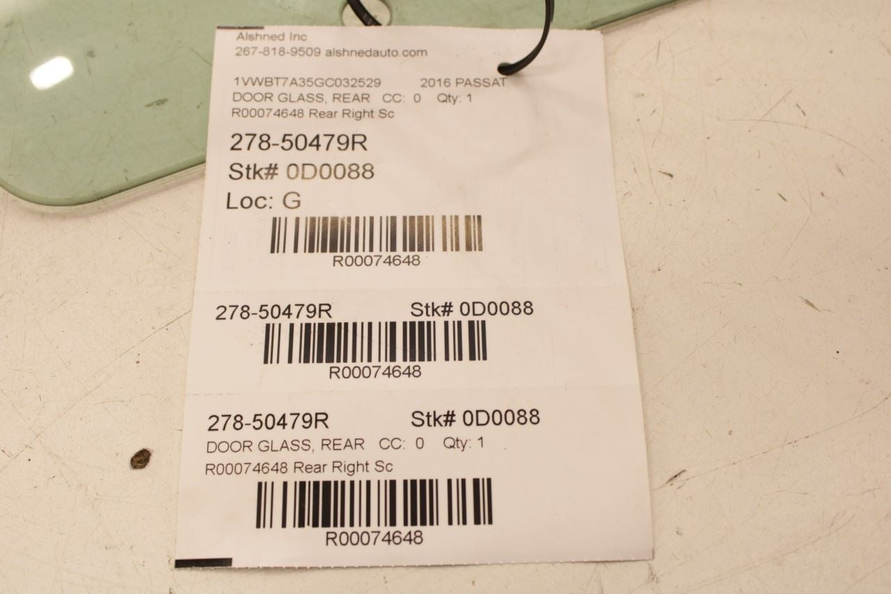 2012-2022 Volkswagen Passat SE 1.8L Rear Right Door Window Glass 561-845-026-A - Alshned Auto Parts