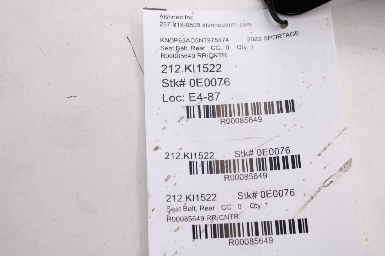 2016-22 Kia Sportage Nightfall 2.4L FWD Rear Center 2nd Row Seat Belt Retractor10
