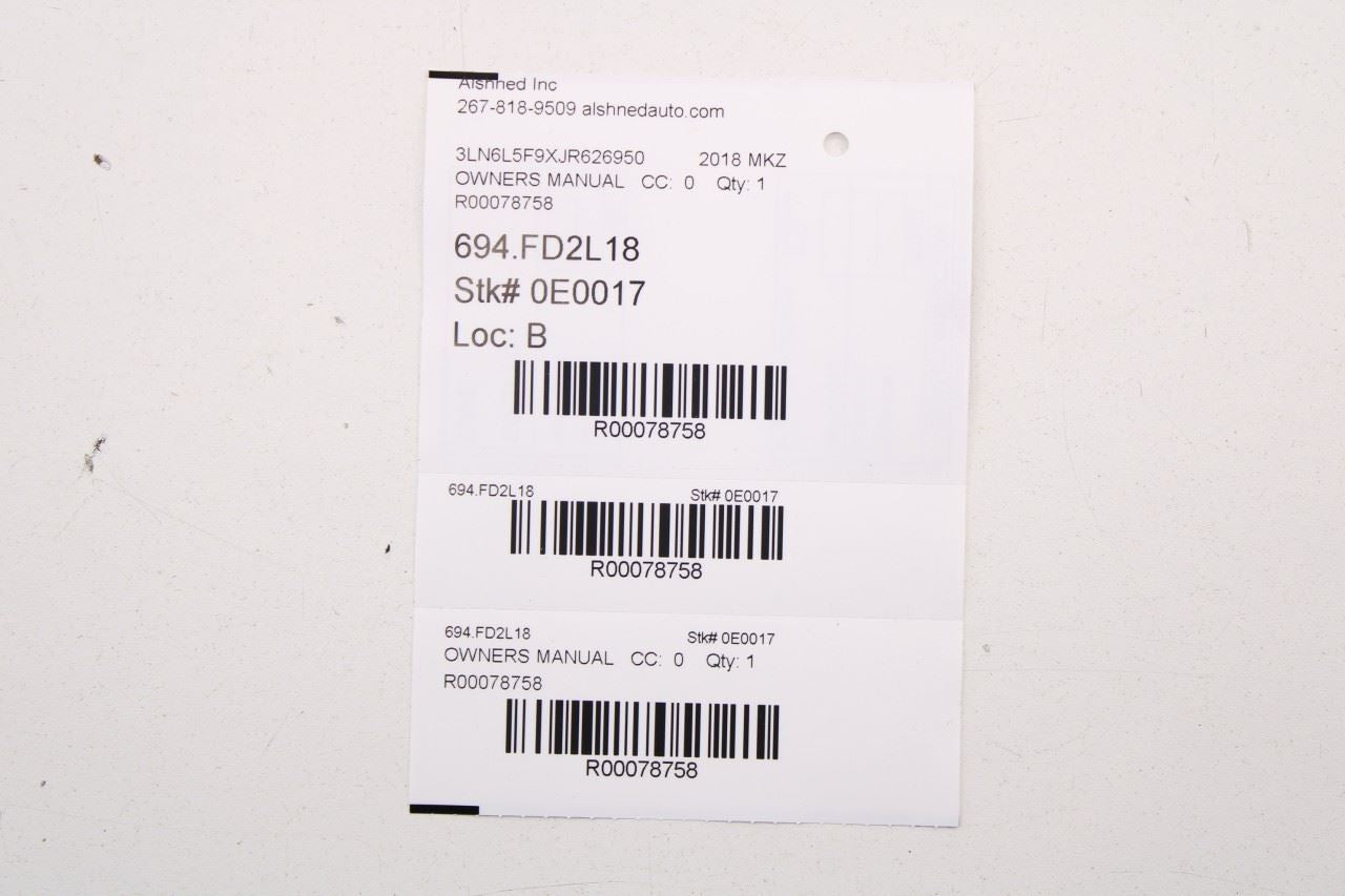 2018 Lincoln MKZ Reserve Owners Manual Set with Case JW1J-19T201-BA OEM - Alshned Auto Parts