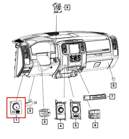 13-20 Ram 1500 Laramie Crew Cab 4WD Dashboard Left Side Headlight Control Switch - Alshned Auto Parts