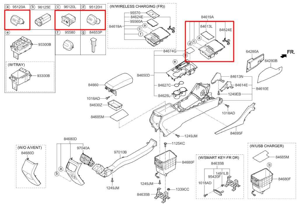19-20 Kia Optima LX 2.4L Center Console Storage Tray Trim Panel w/ Power Outlets - Alshned Auto Parts