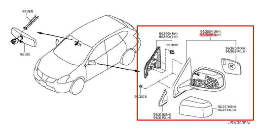 2008-2015 Nissan Rogue S 2.5L Driver Left Side Rear View Mirror 96302-JM000 OEM - Alshned Auto Parts