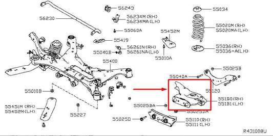 2019-2024 Nissan Altima RR RH Side Suspension Lower Control Arm 551B0-6CA2C OEM - Alshned Auto Parts