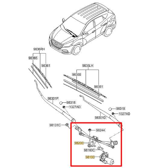 09-17 Hyundai Tucson GLS 2.0L Windshield Wiper Linkage w/ Motor 98120-2S000 OEM - Alshned Auto Parts