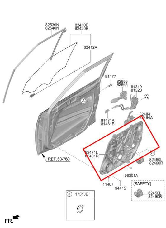 20-25 KIA Soul LX Front Right Door Window Regulator w/ Carrier Plate 82481-K0011 - Alshned Auto Parts