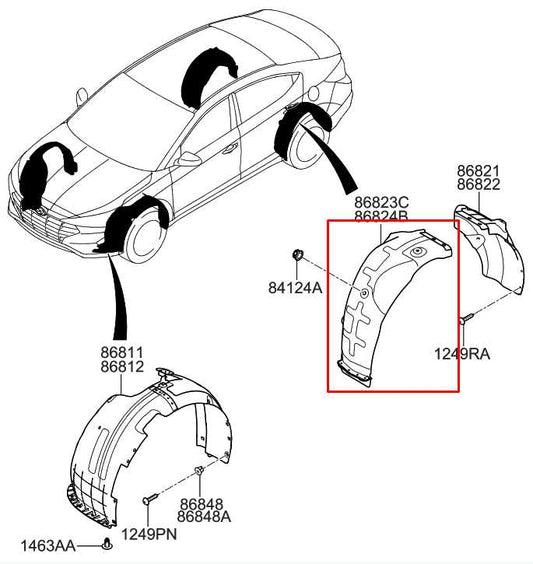 19-20 Hyundai Elantra SEL Rear Right Wheelhouse Liner Splash Shield 86824-F3500 - Alshned Auto Parts