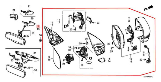 2017-18 Acura MDX Advance Passenger Right Side Rear View Mirror 76200-TZ6-C13ZK - Alshned Auto Parts