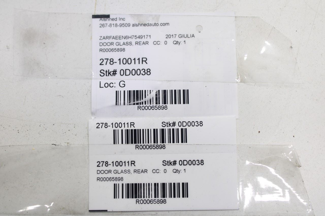 2017-2019 Alfa Romeo Giulia Ti AWD 2.0L Rear Right Side Door Window Glass R65898 - Alshned Auto Parts