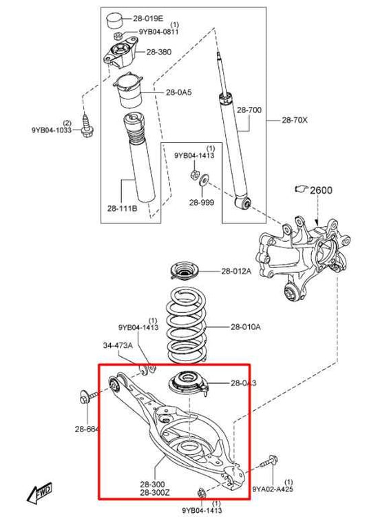 2016-23 Mazda CX-9 Grand Touring AWD Rear Passenger RH Side Control Arm Set of 3 - Alshned Auto Parts