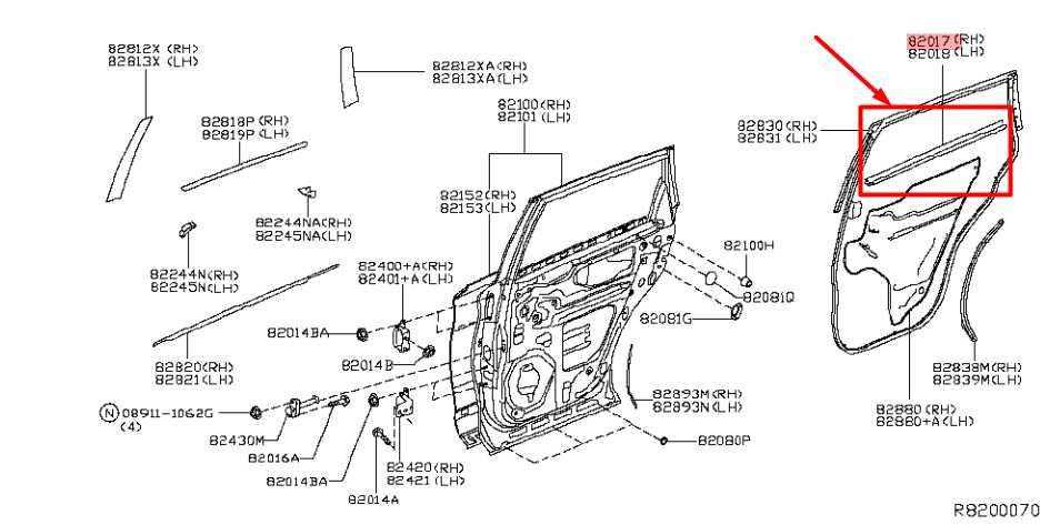 13-20 Nissan Pathfinder RR RH Door Window Inner Weatherstrip Seal 828343JA2C OEM - Alshned Auto Parts