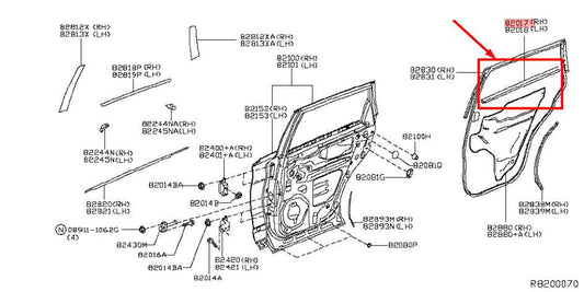 13-20 Nissan Pathfinder RR RH Door Window Inner Weatherstrip Seal 828343JA2C OEM - Alshned Auto Parts