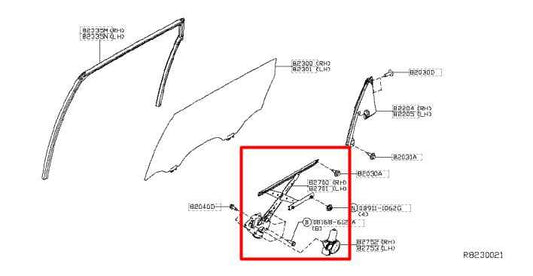 2014-2020 Infiniti QX60 Rear Left Door Window Regulator w/ Motor 82721-3JA1A OEM - Alshned Auto Parts