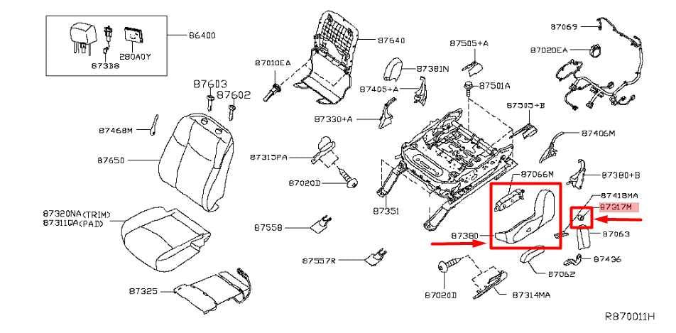 13-20 Nissan Pathfinder FR LH Seat Outer Cover w/ Lumbar Switch 87389-3JC9X OEM - Alshned Auto Parts