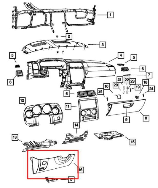 11-14 Dodge Challenger SXT Dash Driver LH Side Lower Knee Cover Panel w/ Switch - Alshned Auto Parts