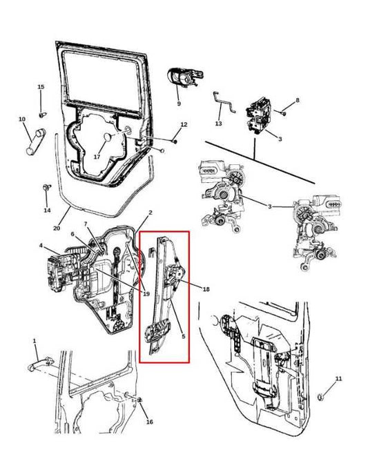 2007-18 Jeep Wrangler Unlimited Sport Rear Right Door Window Regulator w/ Motor - Alshned Auto Parts