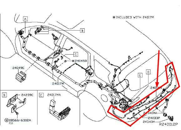 2016-2019 Nissan Pathfinder Rear Body Wiring Harness 24095-9PJ0D OEM - Alshned Auto Parts