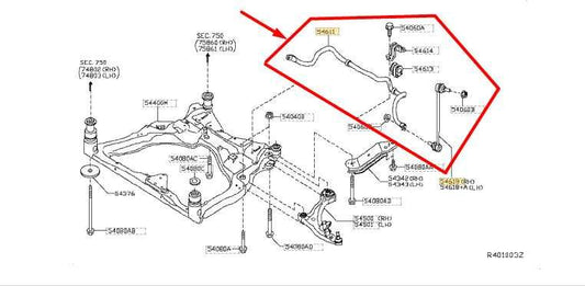 14-20 Infiniti QX60 AWD FR Stabilizer Sway Anti Roll Bar w/ Link 54611-3JA0B OEM - Alshned Auto Parts