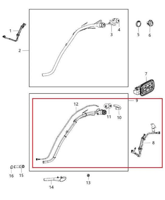 2014-2015 Jeep Grand Cherokee Limited 3.6L Fuel Filler Neck Hose Tube 68302344AB - Alshned Auto Parts