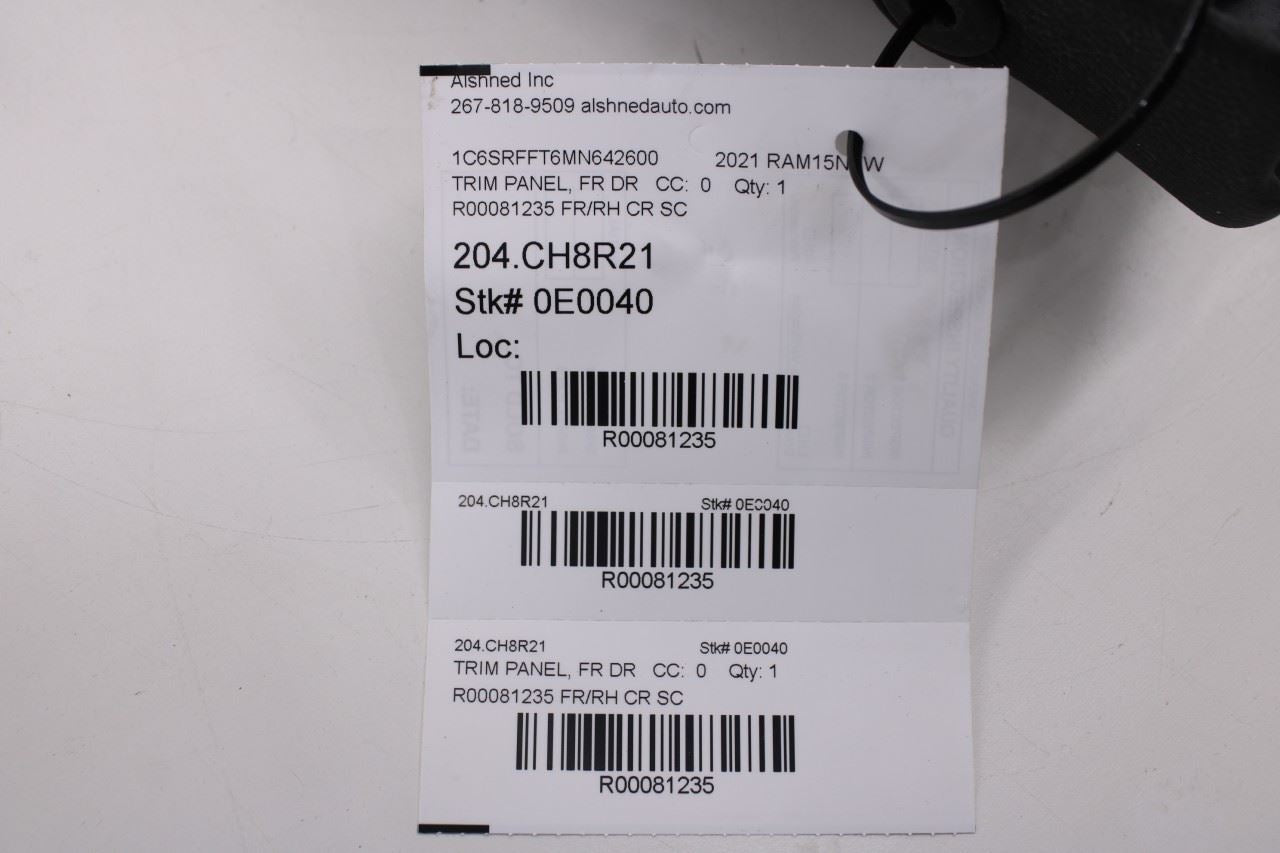 2019-2024 Ram 1500 Big Horn Front Right Side Door Trim Panel 6SL321X7AA OEM14