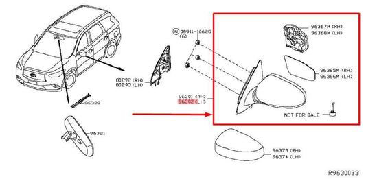 2016-18 Nissan Pathfinder Right Passenger Side Rear View Mirror 96301-9PF9D OEM - Alshned Auto Parts