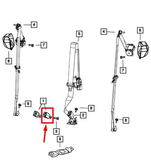 2011-18 Jeep Grand Cherokee Rear Center 2nd Row Seat Belt Buckle 1LW83DX9AD OEM - Alshned Auto Parts