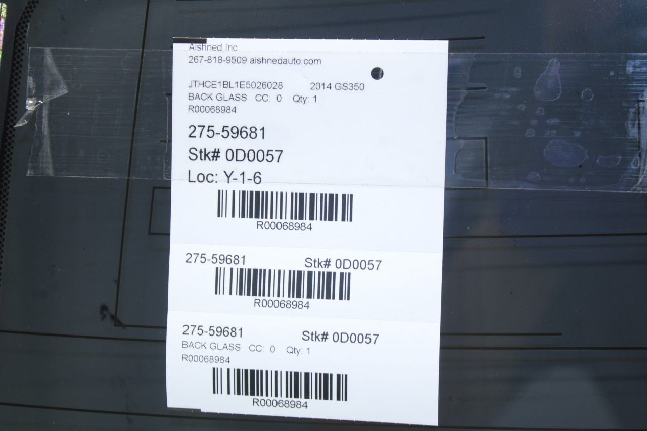 2013-2020 Lexus GS350 Rear Back Window Glass 64801-30926 OEM - Alshned Auto Parts