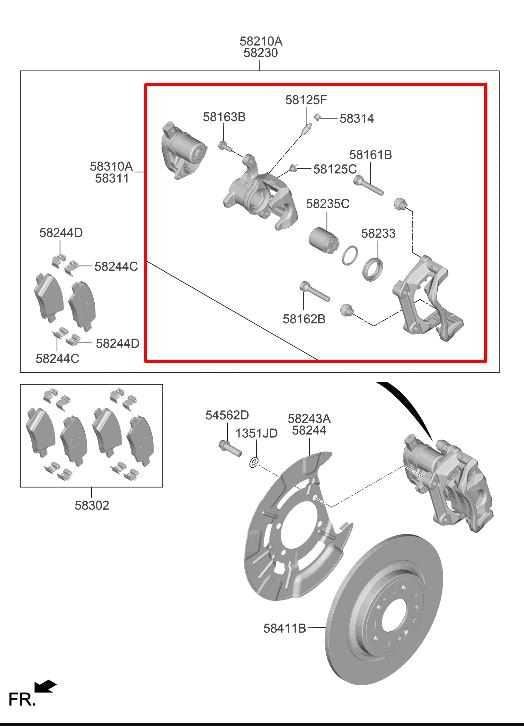 21-26 Hyundai Santa Fe SEL Rear Left Driver Side Brake Disc Caliper 58310-P2A301