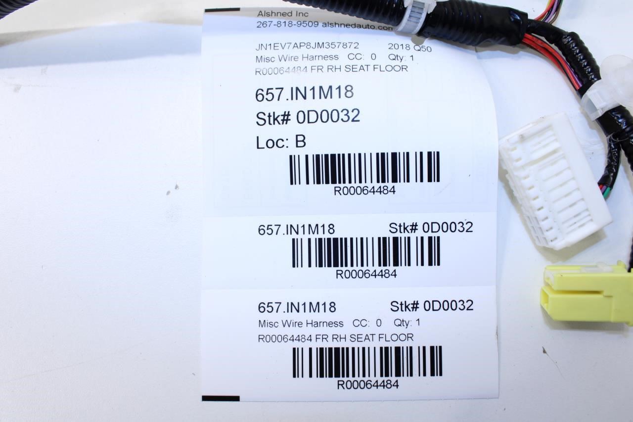 2014-2024 Infiniti Q50 Luxe RWD Front Right Seat Floor Wire Harness Cut R64484 - Alshned Auto Parts