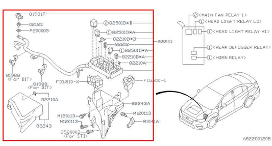 2015-2021 Subaru WRX Premium 2.0L AWD Engine Bay Fuse Relay Box 82243AG010 OEM - Alshned Auto Parts