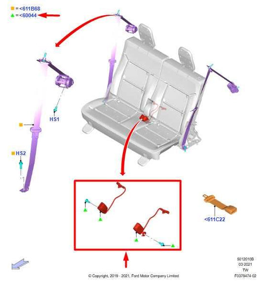 2020-25 Ford Explorer Rear RH / LH 3rd Row Seat Belt Buckle LB5B-S613D48-AE OEM - Alshned Auto Parts