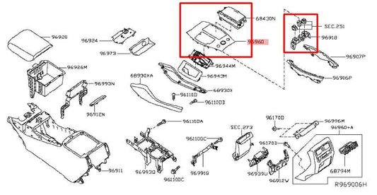 16-17 Infiniti QX60 Center Console Shifter Bezel w/ Cup Holder and Heater Switch - Alshned Auto Parts