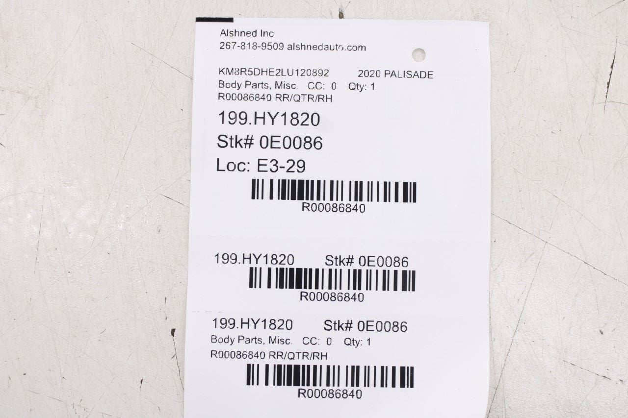 2020-26 Hyundai Palisade Limited AWD Rear Right Quarter Panel Molding 87860S8000 - Alshned Auto Parts