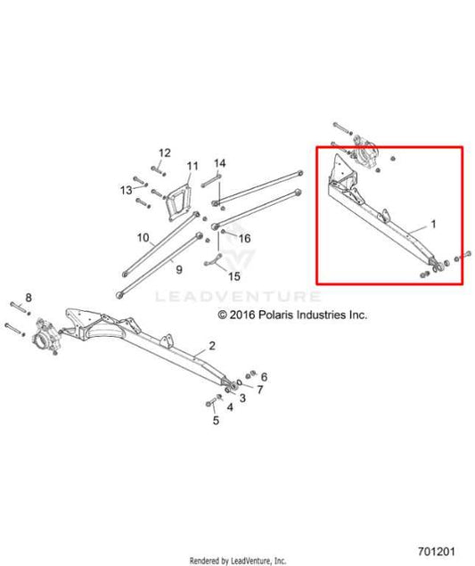 15-23 Polaris RZR XP 1000 1.0L Rear Driver Left Side Lower Trailing Control Arm - Alshned Auto Parts